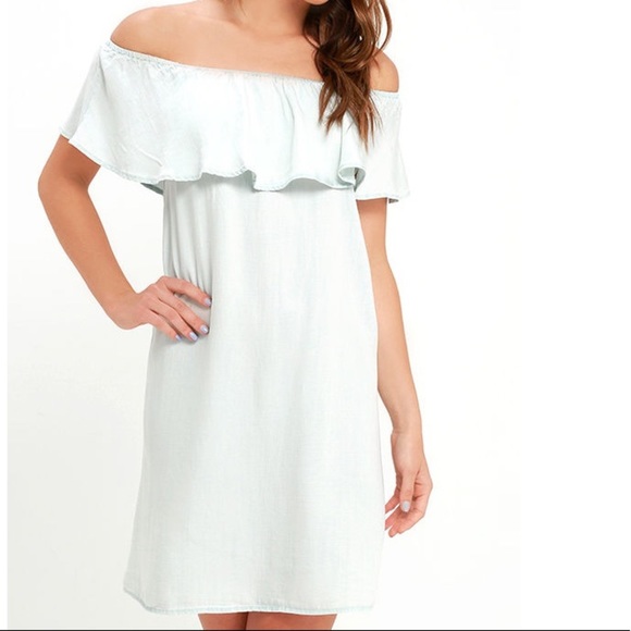 RD Style Dresses & Skirts - Blue by RD Off The Shoulder Light Blue Shift Dress
